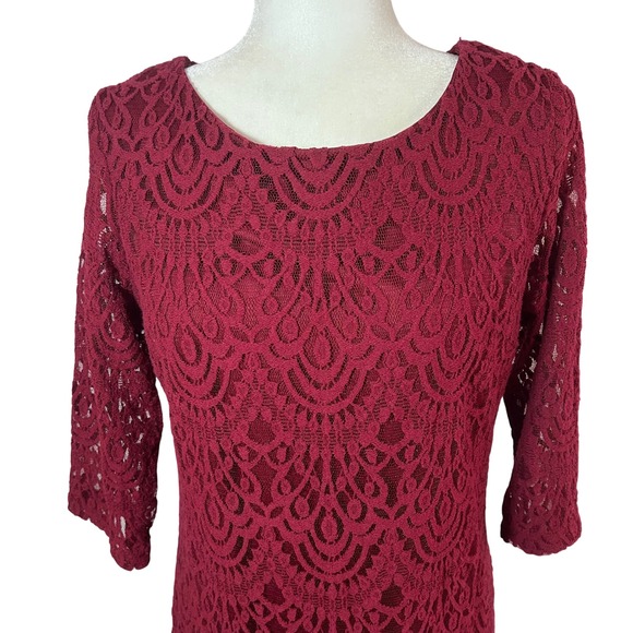 RN Studio by Ronni Nicole Dresses & Skirts - RN Studio Ronni Nicole Womens Burgundy Lace Sheath Dress 3/4 Sleeve Sz 12 Party